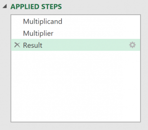 Applied Steps - Multiplicand, Multiplier, Result - with Result selected