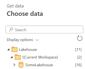 Get Data navigation tree showing current workspace entry